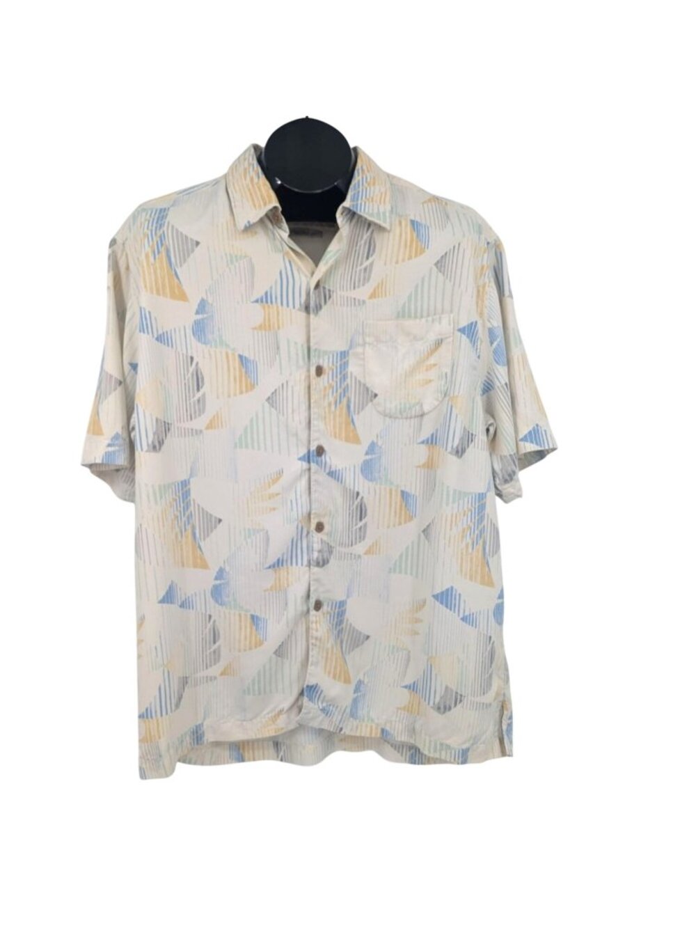 Tommy Bahama Silk Hawaiian Shirt Geometric Print Tropical Coastal Resort Medium